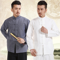 Tang suit Mens Youth retro Chinese style mens long sleeves Hanfu National style cotton full shirt mens shirt