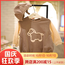 Direct mail ETTOI Korea Pegus childrens clothing 2021 autumn brown pony jumpsuit hat 527901