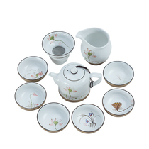 Jingdezhen ceramic hand-painted tea set of tea set The whole set of utility-drinking tea set home teapot side make pot lid bowl tea cup set