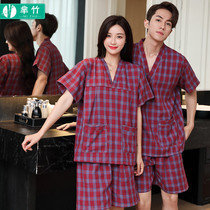 Cotton Sweat Transpiration Womens Grid Couple Sauna Conserved Mens Bath Clothes Bath Big Code Massage Beauty Home Pyjamas