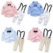 Boys with pants set 1-3 years old baby dress birthday flower girl clothes autumn gentleman bow tie shirt