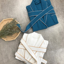 Hotel bathrobes Five-star mens and womens yukata pure cotton nightgown long couple cotton absorbent gem lattice bath towel