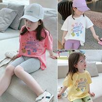 Girl Loose Pure Cotton Short Sleeve T-shirt 2022 New Childrens Clothes Children Han Edition Foreign Air Blouse Baby 100 Hitchwear