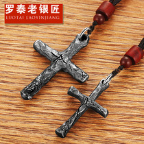 Rotai Old Silver Smith Man Cross Pendant 925 Silver Personality Male And Female Tide Neckline Hip Hop Pendant single pendant accessories