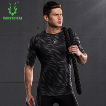 Fitness clothes mens short-sleeved compression stretch tights outdoor breathable fitness clothes Running basketball training suit top