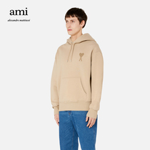 AMI unisex classic love cotton solid color casual simple fashion embroidery hooded heavy sweatshirt
