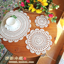 Manual Crochet Hook Flower Pure Cotton Woven Round Cup Mat Insulation Mat American Fields Garden Retro Decorated Dining Mat Anti-Burn Table Mat
