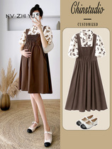 Pregnancy Woman Dress Summer Dress Dress Dress 2022 New Tide Moms Out Dresses Summer Loose Big Code Fake Two Braces Skirts