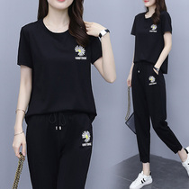 Big Code Women Dress Summer Dress Micro Fat Mm Minus Age Foreign Air Casual Two Sets Fat Younger Sister Slim Fit Short Sleeve Suit Pants New