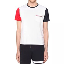 Japan thom browne spring and summer color-blocking short-sleeved tb mens and womens same pocket striped casual T-shirt