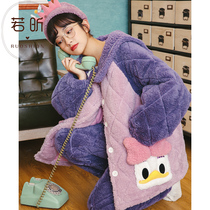 Coral velvet pajamas womens autumn and winter velvet padded three-layer cotton students sweet and lovely flannel home wear