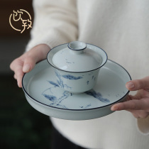 Drinking pottery mud hand-painted blue and white porcelain dry foam plate pot ceramic teapot tray tea point plate household round tea bearing small