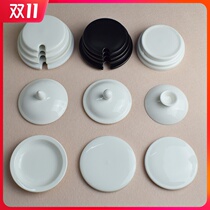 Cup lid ceramic lid black and white matte matte matte mug lid cute flat top tea cup lid white handle cup lid