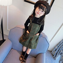 Girls dress 2020 Spring and Autumn children Foreign Air Korean baby base shirt strap skirt two-piece plus Velvet