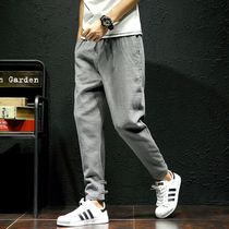 Linen casual pants mens summer thin loose trend wild Chinese cotton hemp feet ankle-length pants men