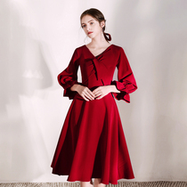 Toast dress The bride can usually wear a wedding back door casual dress small evening dress female wine red engagement dress temperament