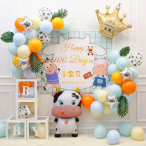 Niu Baobaos first birthday decoration scene layout full moon 100 days 100 days banquet balloon party background wall customization