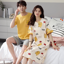 2 Sets Price Couples Pyjamas Summer Pure Cotton Short Sleeve Sleeping Skirt Woman Han Edition Cute Home Suit Men Suit Summer Thin