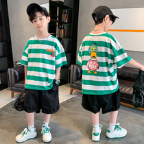 Boy Suit Summer 2022 New CUHK Children Summer Clothing Sports Short Sleeve Net Red Handsome Ocean Boy Clothes Tide