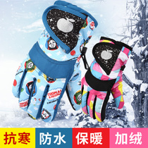 Childrens ski gloves winter warm thick riding Boys Girls play snow five fingers waterproof cycling students winter