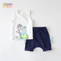 Male baby summer dress 0-1 year old tide 2-3 year old baby Summer vest set foreign style thin baby boy summer clothes