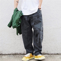 Yu Wenle Japanese retro loose wide-legged straight trousers mens washed old gray overalls pants pants tide