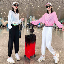 women's autumn sports suit summer 2022 new european fashion foreign air sun protection t shirt long pants casual two-piece set