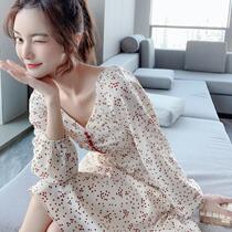  Floral dress 2021 new autumn womens summer ins womens skirt light ripe style Western style chiffon skirt