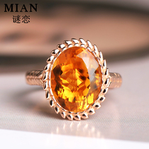 Mystery High Pint Natural Yellow Crystal Ring Woman 925 silver fortune wheat ears Yellow Crystal Ring Birthday Present