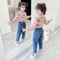 Girls autumn 2021 new children's suit fashionable autumn long sleeve for girls Korean version of two-piece set