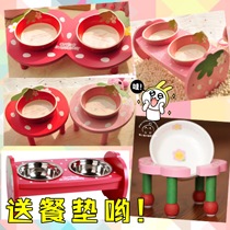 Protection Cervical Spine Cute Dog Food Basin Anti-Overturning Double Bowl Pet Dog Bowls Cats High Foot Ceramic Bowls Shelf Teddy Table