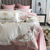 European style light luxury style 100 long-staple cotton four-piece set cotton pure cotton American flower embroidery high-end bedding