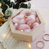 Beech wood hexagonal small solid wood disc earrings necklace ornament containing pallet handmade jewellery rack show shelf