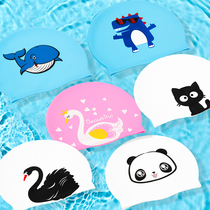 Child silicone swimming cap male and female child print cute silicone gel swimming cap woman long hair waterproof without stranglehead baby hat