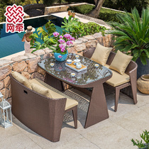 Outdoor balcony table and chair rattan chair three-piece combination outdoor sun room terrace creative simple leisure courtyard table