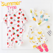 Summer childrens pajamas Long sleeve thin childrens female baby air conditioning clothes Boys home clothes Bamboo fiber girls suit