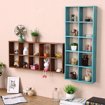 American retro old ten-grid storage rack display cabinet living room wall shelf tea set decoration shelf