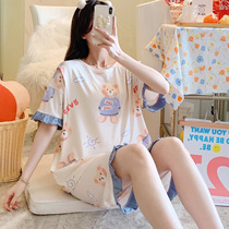 Milk silk lactation pregnant womens pajamas summer short sleeve two-piece set July month clothing summer thin maternal feeding home 6