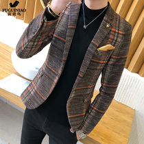 Fugui bird small suit mens wow 2021 autumn and winter new Korean version Trend casual mens dress with a plaid suit
