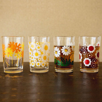 Japanese vintage small daisy printed glass goblet Showa and old vintage retro glass-cup juice cup milk cup