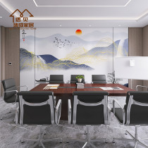 New Chinese ink painting high-end atmosphere hotel front desk background wall panel bamboo and wood fiber integrated board Home decoration