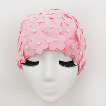 Pink sweet Japanese pink cute three-dimensional flower handmade female swimming cap new large long hair 2020 personality