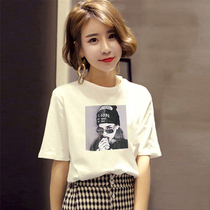 Summer dress Korean letter White short sleeve T-shirt female student Joker loose half sleeve shirt Harajuku wind bf clothes