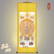Thousand hands and thousand eyes Guanyin portrait hanging painting Large Guanshiyin Bodhisattva Buddhist living room decoration painting Silk scroll painting