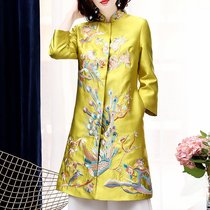 Vintage Tang dress windbreaker womens autumn and winter 2021 new embroidery ethnic wind stand-up collar medium-long loose cheongsam jacket