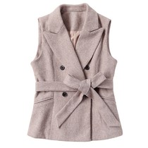 Good clothes with inside details elegant temperament plus belt double-breasted houndstooth vest coat