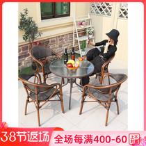 Rattan chair Three sets of balcony small table and chairs Combined bamboo rattan chair outdoor patio table and chairs open-air outdoor leisure Tench chair