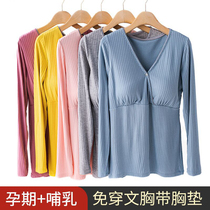 Lactation Autumn Clothes Blouse Spring Autumn Pregnant pregnant women Autumn Clothes to be served postpartum Breast-fed Milk Clothes Single Piece Warm Beating Undershirt Horseradish