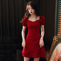 Toast bride female summer engagement dress wine red dress dress usually wear short