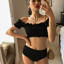 South Korea new 2018 sexy wipe black ruffles shoulder split swimsuit women hot spring swimsuit